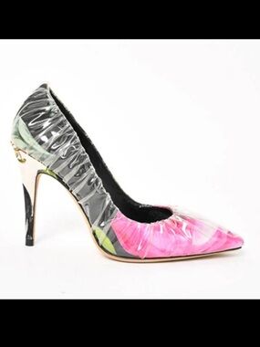 Off-White X Jimmy Choo Pink White Floral Satin Heels Plastic Overlay Size 37